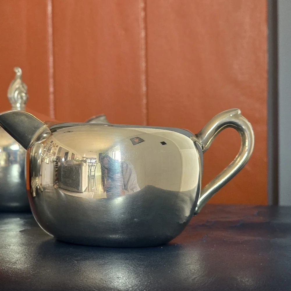 Silver Plated Sugar, Creamer and Covered Dish Set - Silver